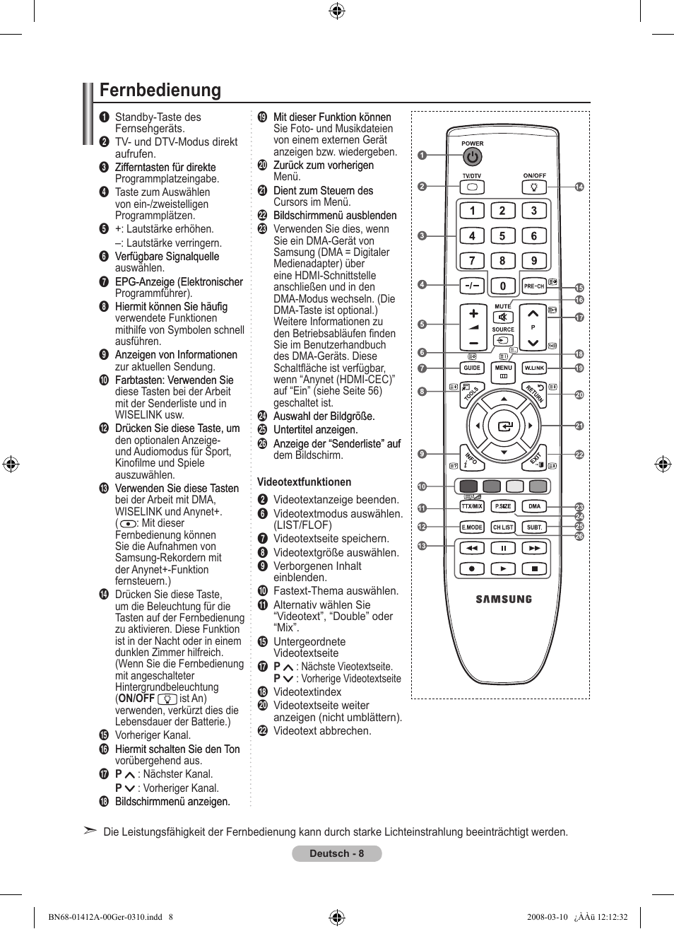 Fernbedienung | Samsung LE37A656A1F User Manual | Page 146 / 546