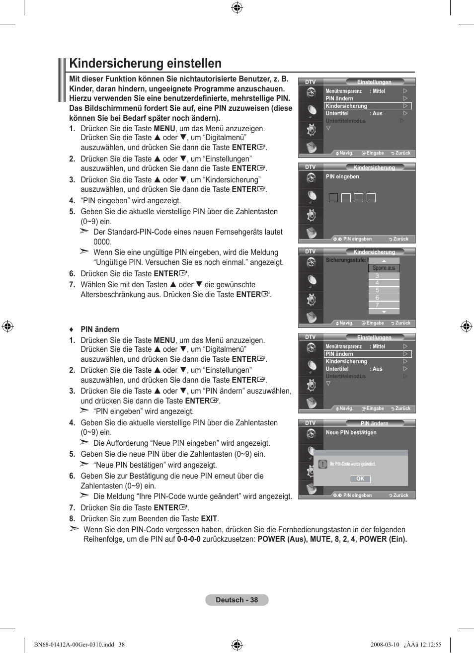 Kindersicherung einstellen | Samsung LE37A656A1F User Manual | Page 176 / 546