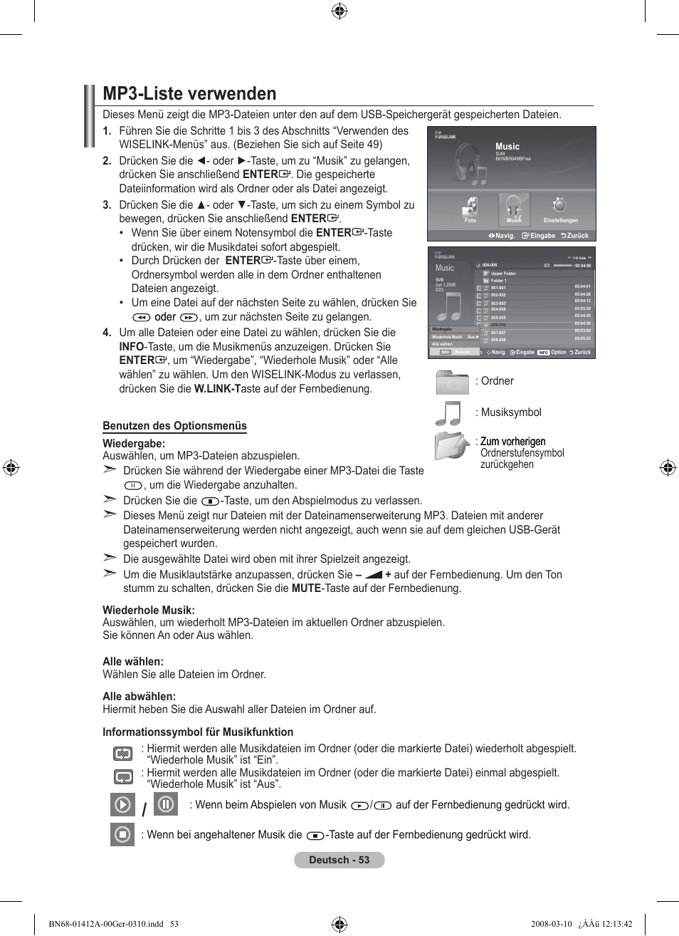 Mp-liste verwenden | Samsung LE37A656A1F User Manual | Page 191 / 546