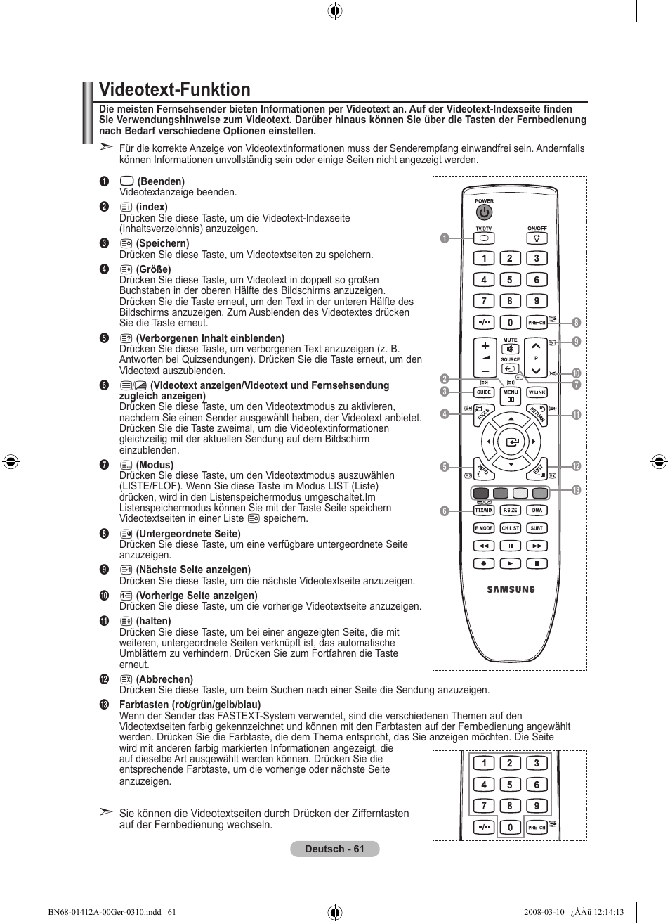 Videotext-funktion | Samsung LE37A656A1F User Manual | Page 199 / 546