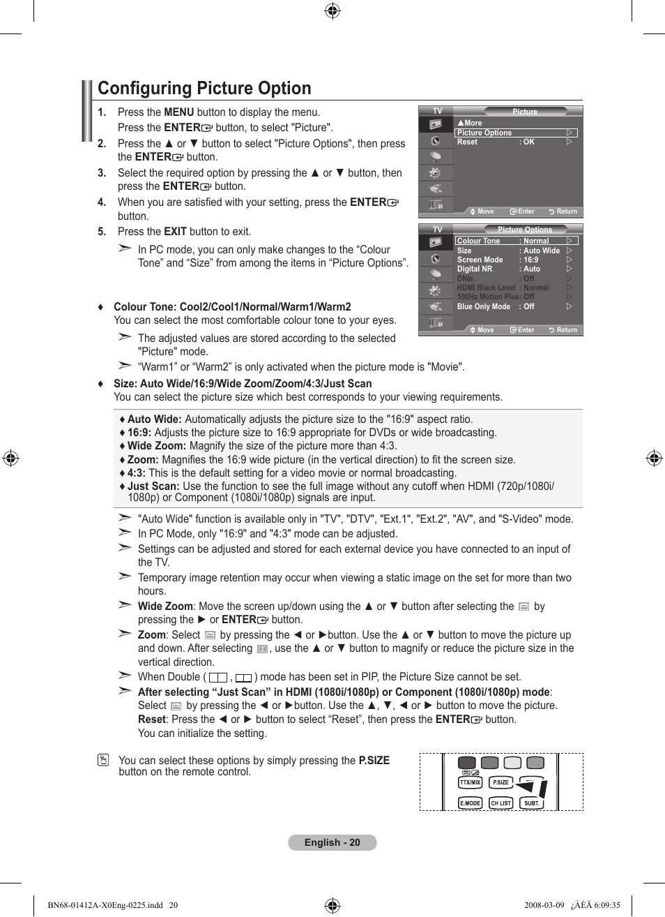 Configuring picture option | Samsung LE37A656A1F User Manual | Page 22 / 546