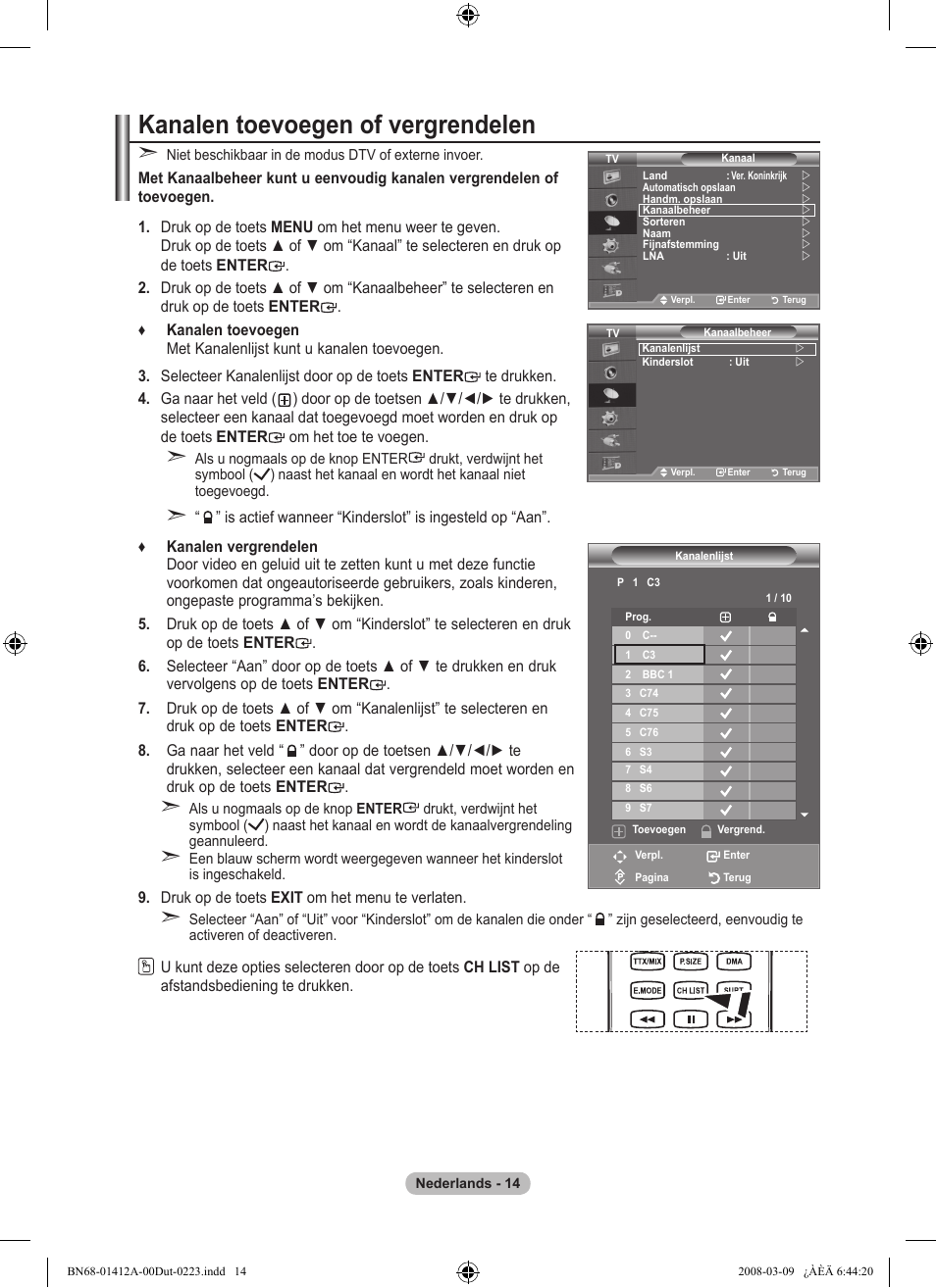 Kanalen toevoegen of vergrendelen | Samsung LE37A656A1F User Manual | Page 220 / 546