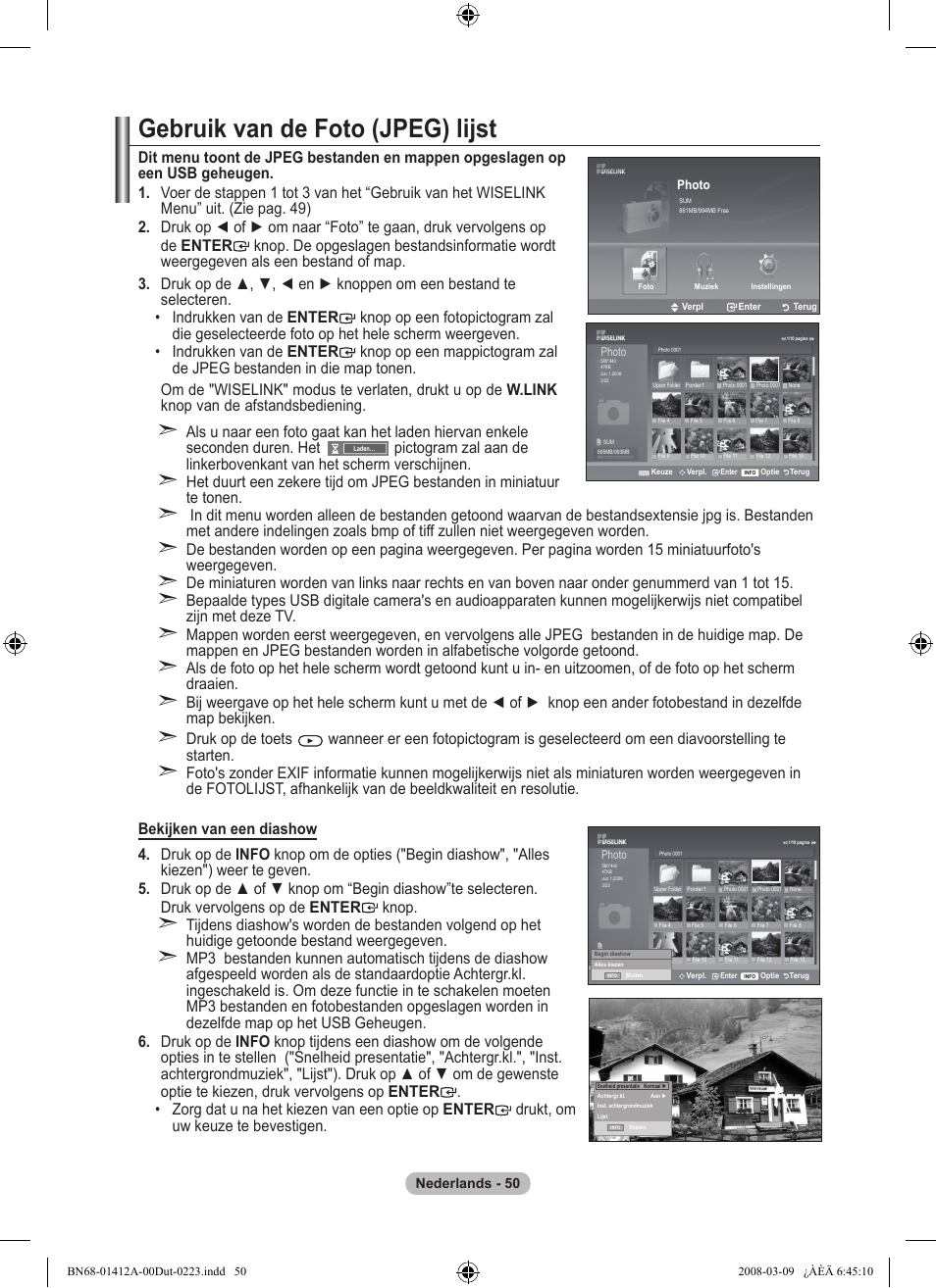 Gebruik van de foto (jpeg) lijst | Samsung LE37A656A1F User Manual | Page 256 / 546