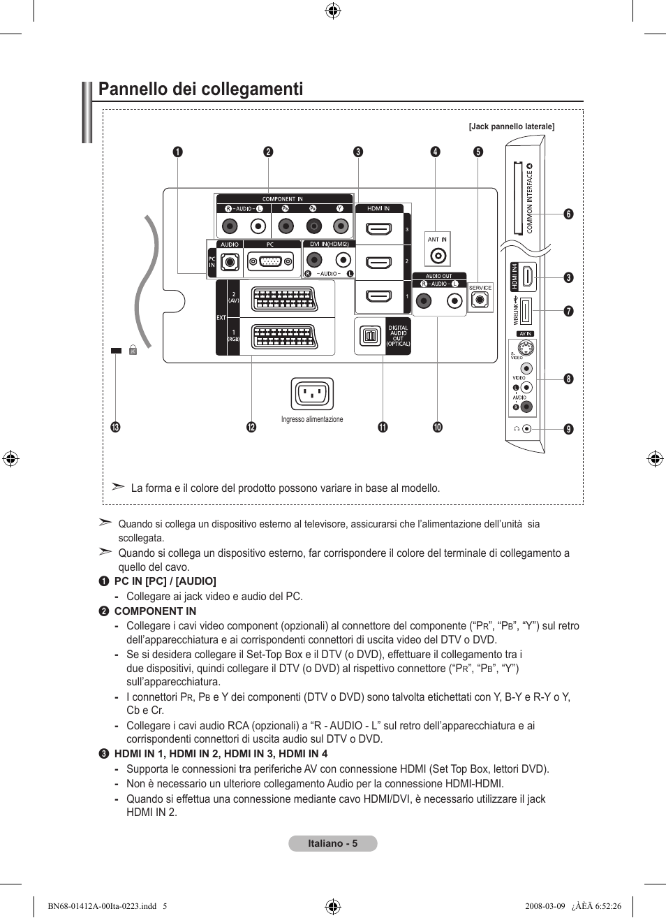 Pannello dei collegamenti | Samsung LE37A656A1F User Manual | Page 279 / 546