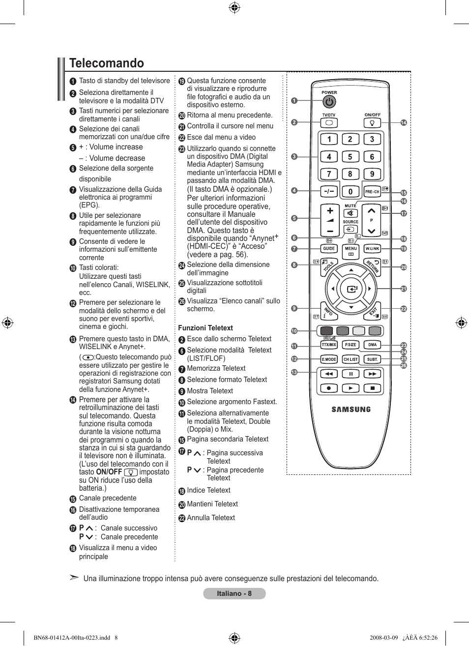 Telecomando | Samsung LE37A656A1F User Manual | Page 282 / 546