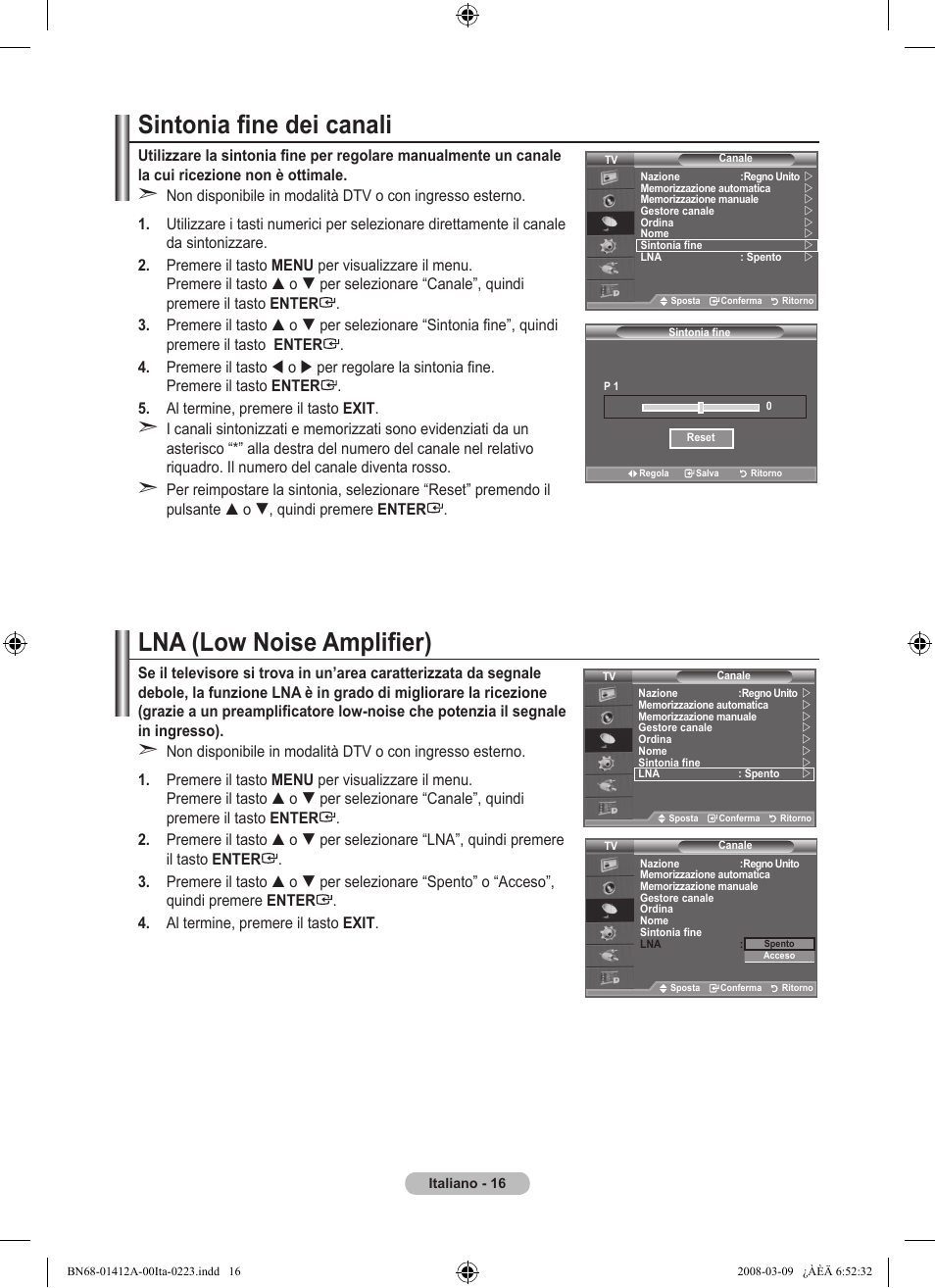 Sintonia fine dei canali, Lna (low noise amplifier) | Samsung LE37A656A1F User Manual | Page 290 / 546