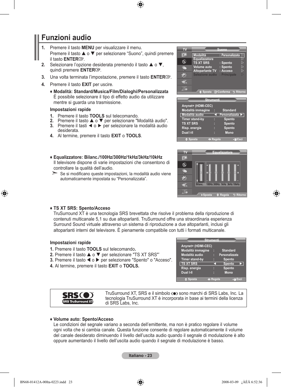 Funzioni audio | Samsung LE37A656A1F User Manual | Page 297 / 546
