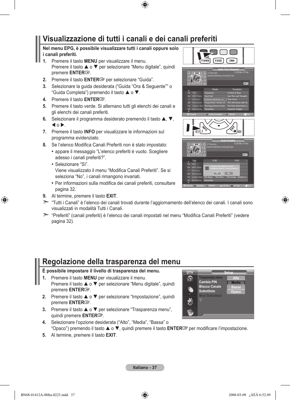 Regolazione della trasparenza del menu | Samsung LE37A656A1F User Manual | Page 311 / 546