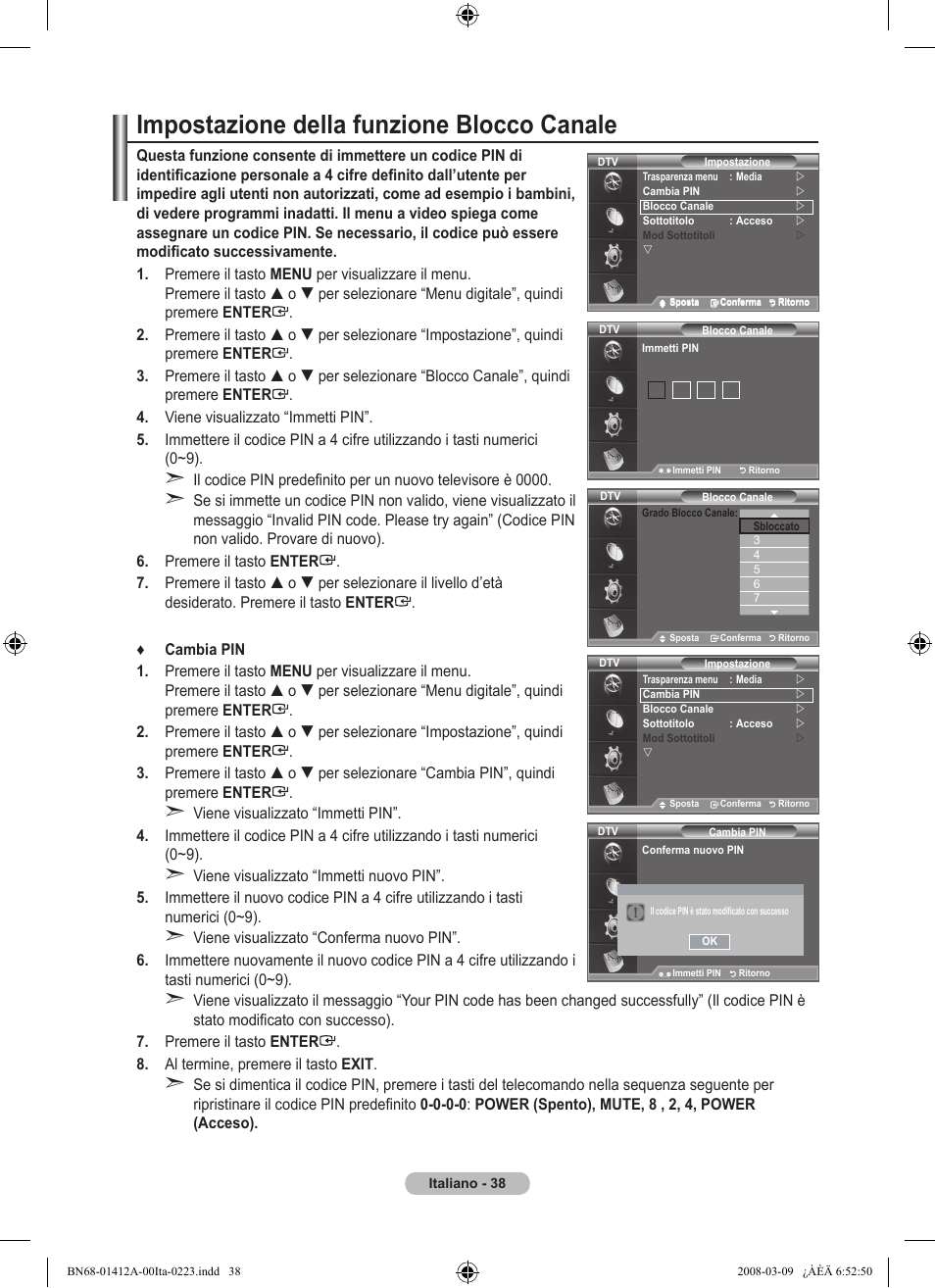 Impostazione della funzione blocco canale | Samsung LE37A656A1F User Manual | Page 312 / 546