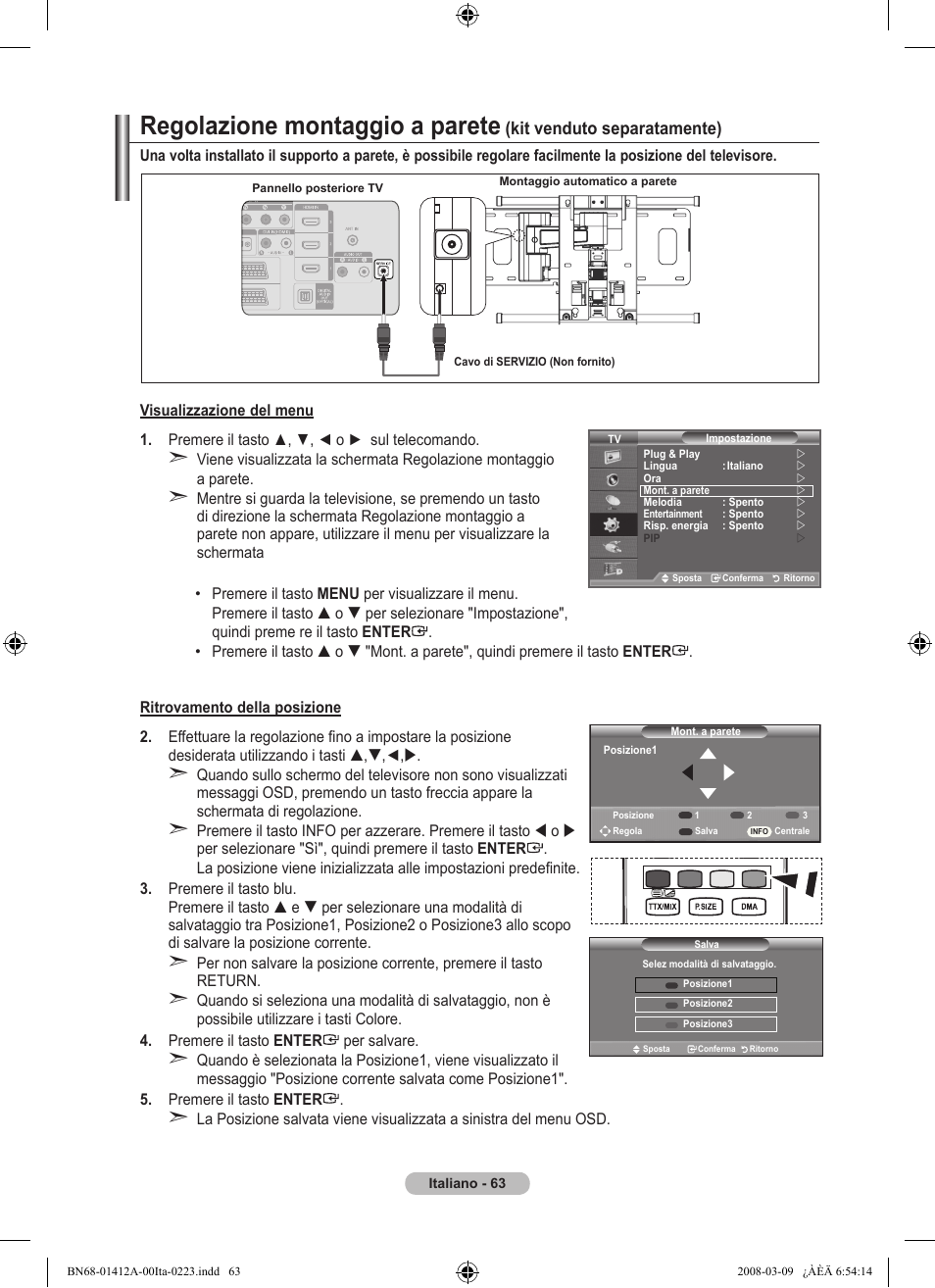 Regolazione montaggio a parete, Kit venduto separatamente) | Samsung LE37A656A1F User Manual | Page 337 / 546