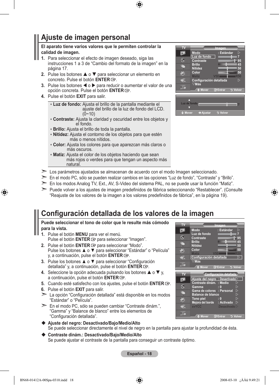 Ajuste de imagen personal | Samsung LE37A656A1F User Manual | Page 360 / 546