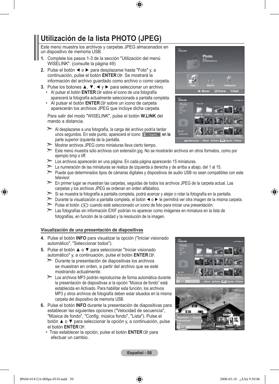 Utilización de la lista photo (jpeg), En la | Samsung LE37A656A1F User Manual | Page 392 / 546