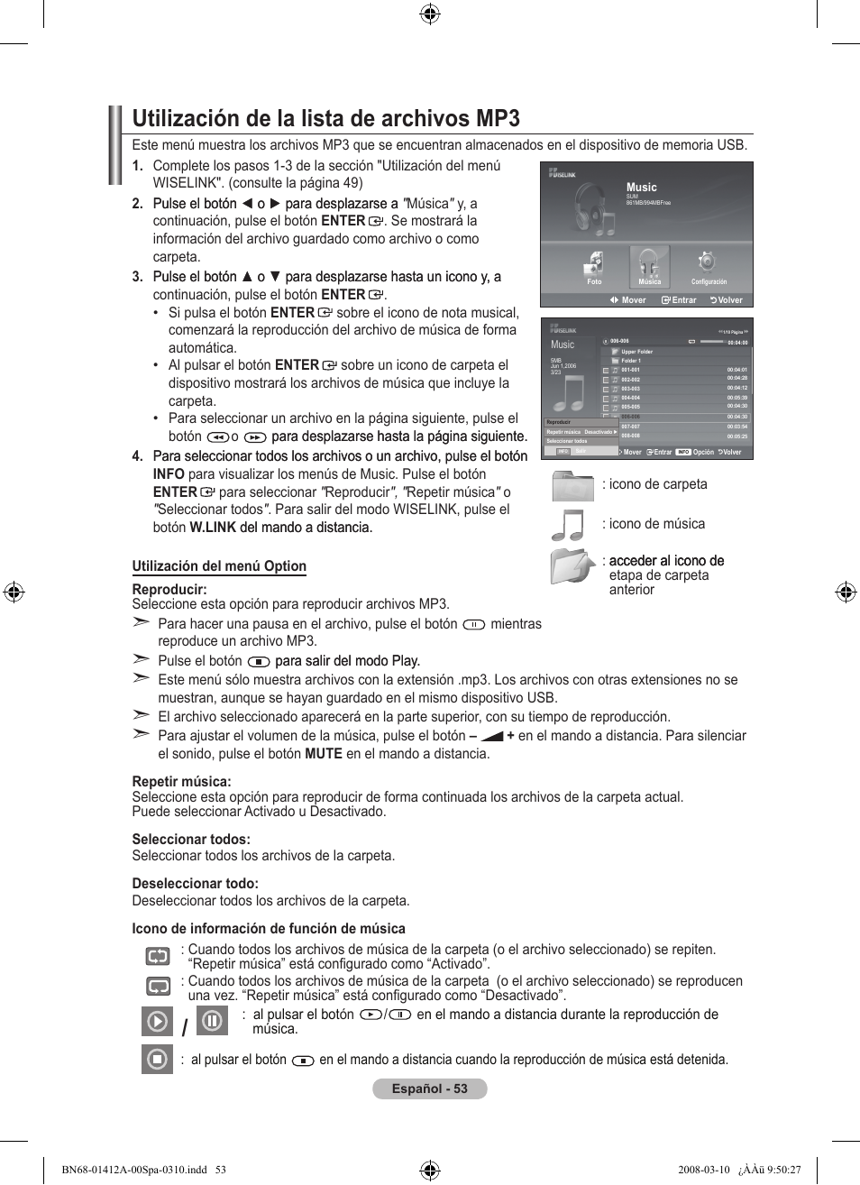 Utilización de la lista de archivos mp | Samsung LE37A656A1F User Manual | Page 395 / 546