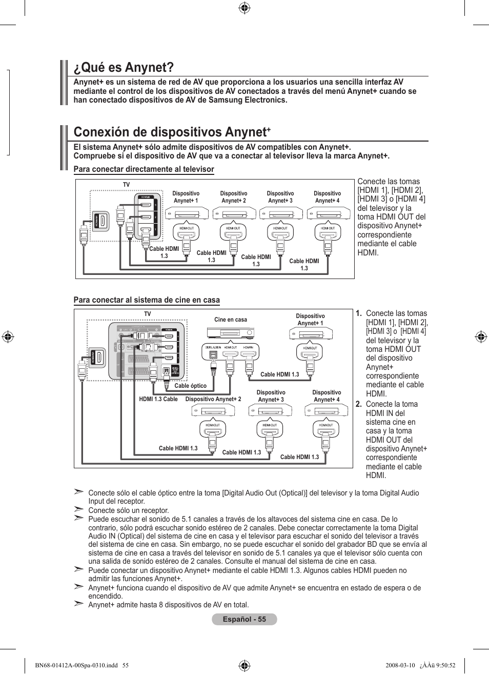 Conexión de dispositivos anynet, Qué es anynet | Samsung LE37A656A1F User Manual | Page 397 / 546