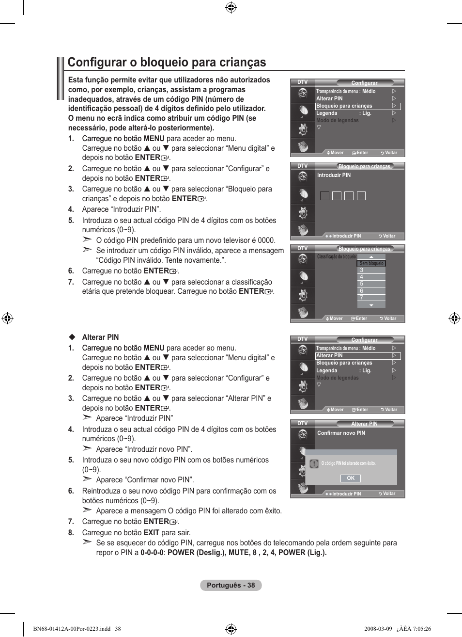 Configurar o bloqueio para crianças | Samsung LE37A656A1F User Manual | Page 448 / 546
