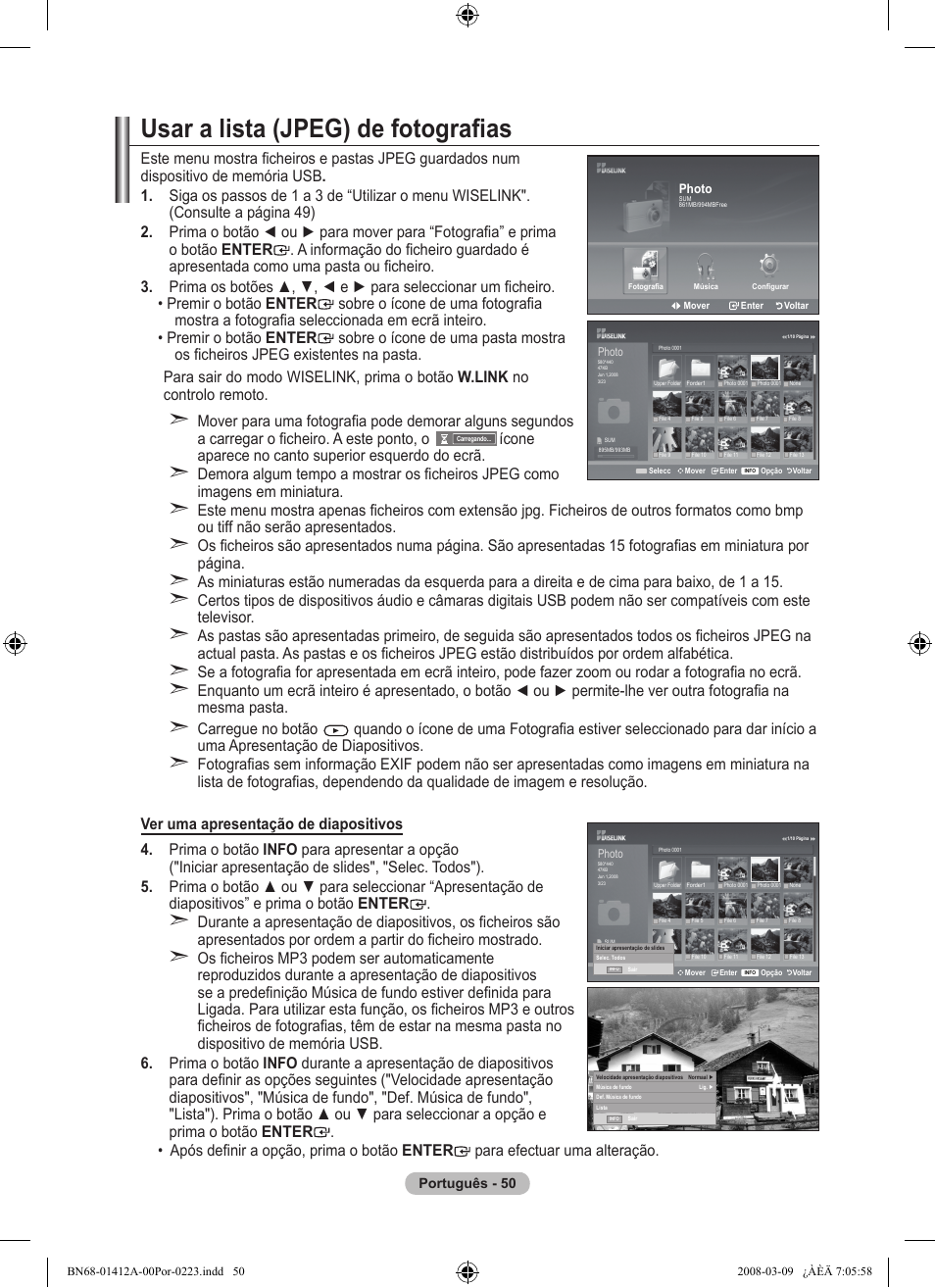 Usar a lista (jpeg) de fotografias | Samsung LE37A656A1F User Manual | Page 460 / 546