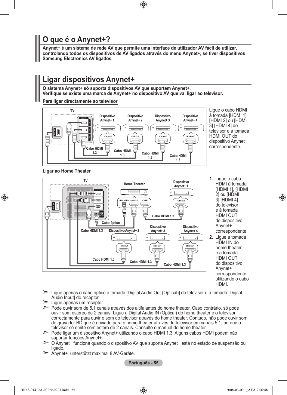 O que é o anynet, Ligar dispositivos anynet | Samsung LE37A656A1F User Manual | Page 465 / 546