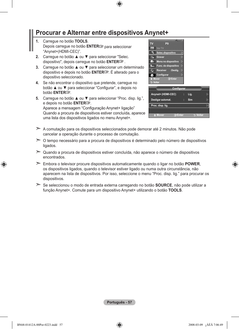 Procurar e alternar entre dispositivos anynet | Samsung LE37A656A1F User Manual | Page 467 / 546