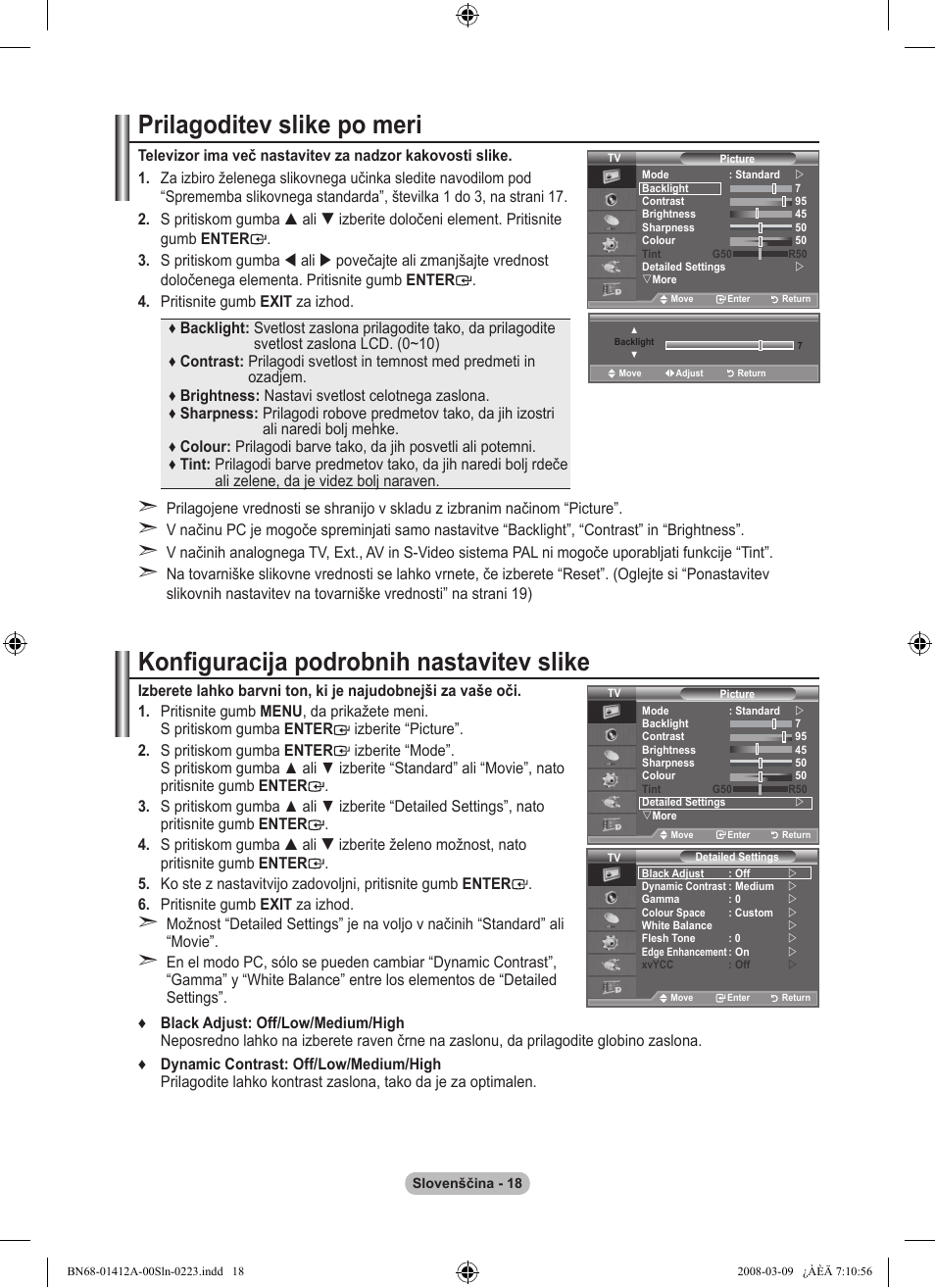 Prilagoditev slike po meri, Konfiguracija podrobnih nastavitev slike | Samsung LE37A656A1F User Manual | Page 496 / 546