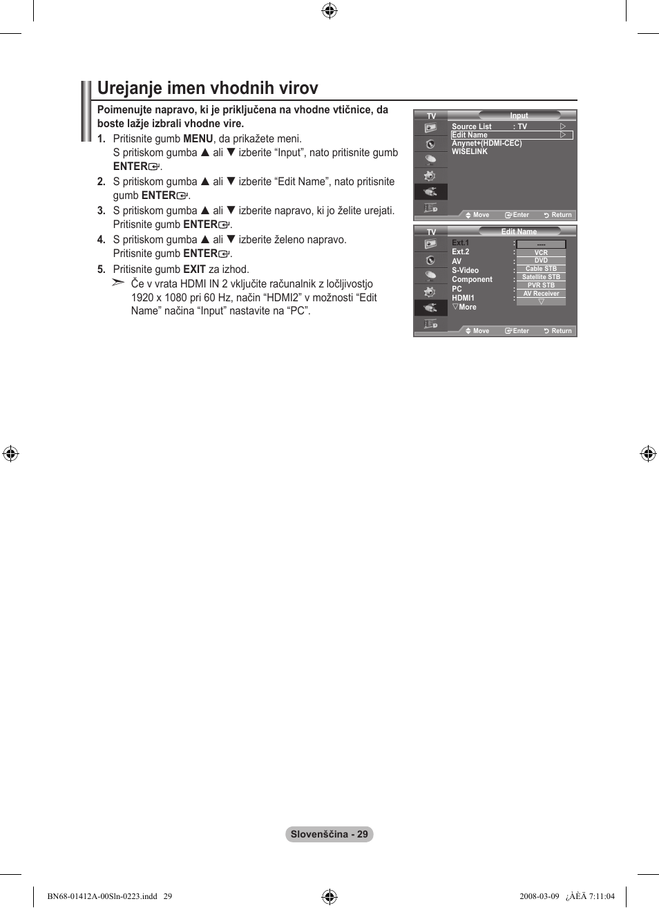 Urejanje imen vhodnih virov | Samsung LE37A656A1F User Manual | Page 507 / 546