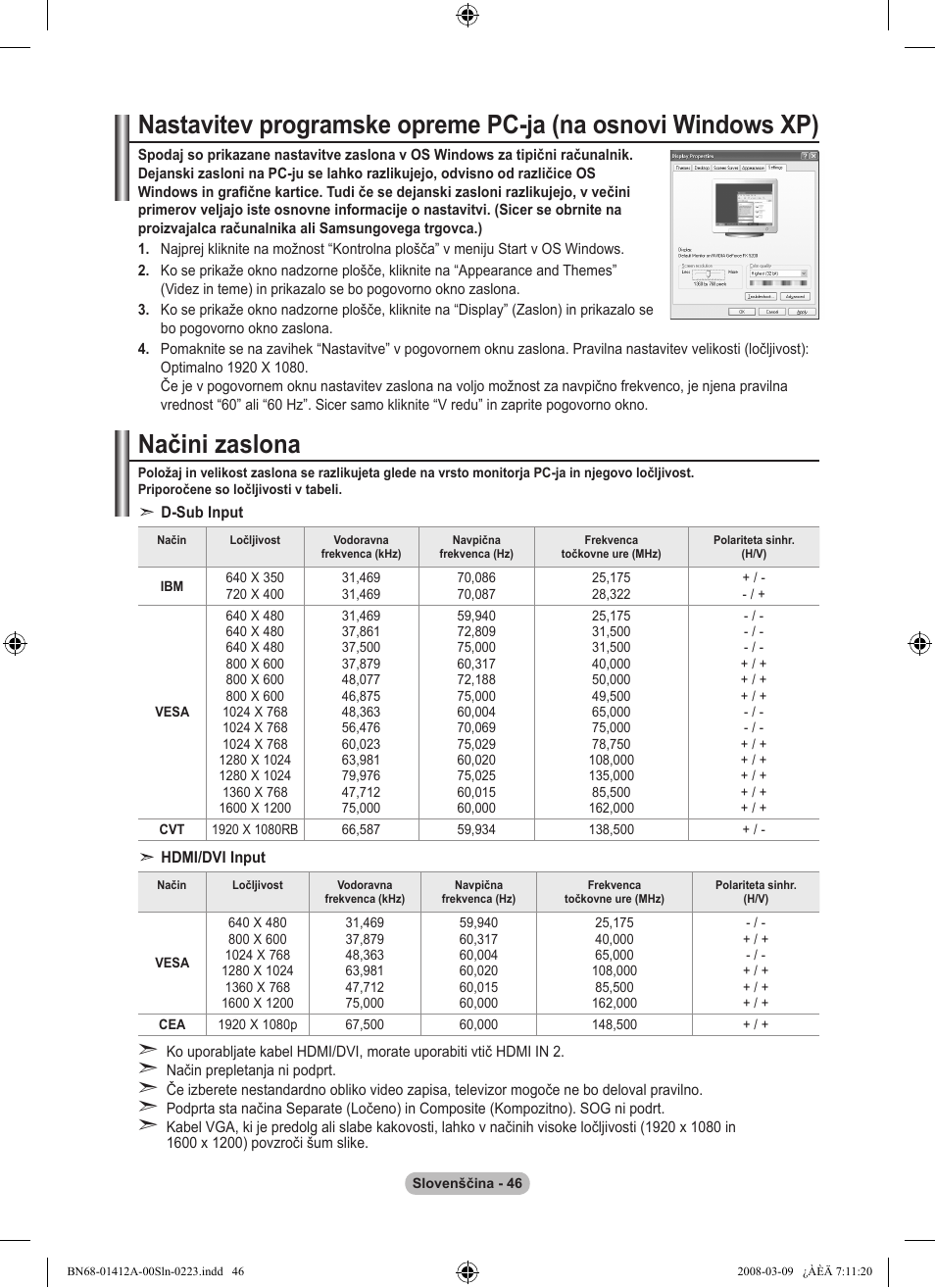 Načini zaslona | Samsung LE37A656A1F User Manual | Page 524 / 546