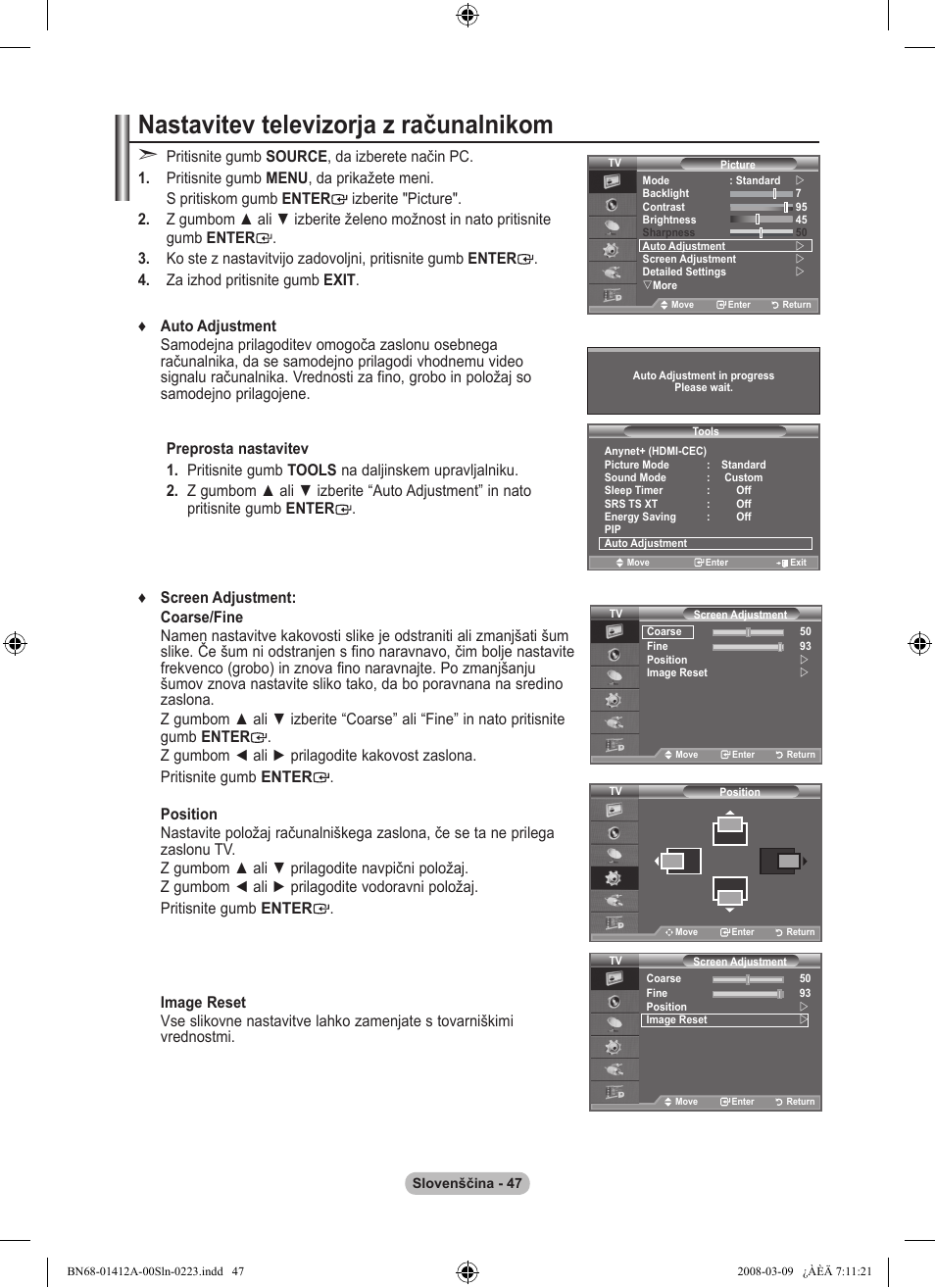 Nastavitev televizorja z računalnikom | Samsung LE37A656A1F User Manual | Page 525 / 546