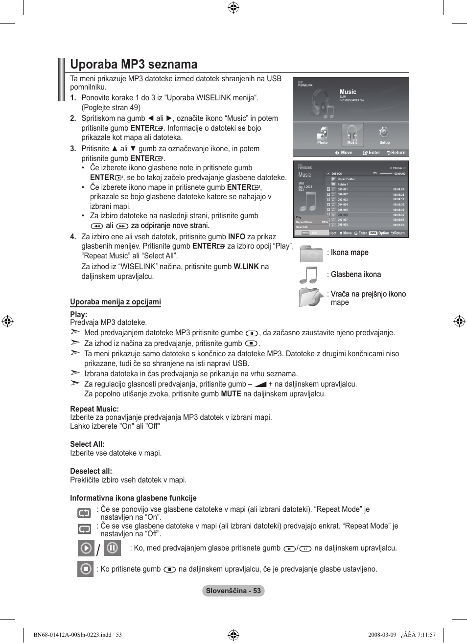 Uporaba mp seznama | Samsung LE37A656A1F User Manual | Page 531 / 546