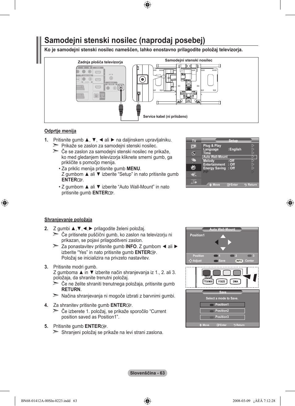 Samodejni stenski nosilec (naprodaj posebej) | Samsung LE37A656A1F User Manual | Page 541 / 546