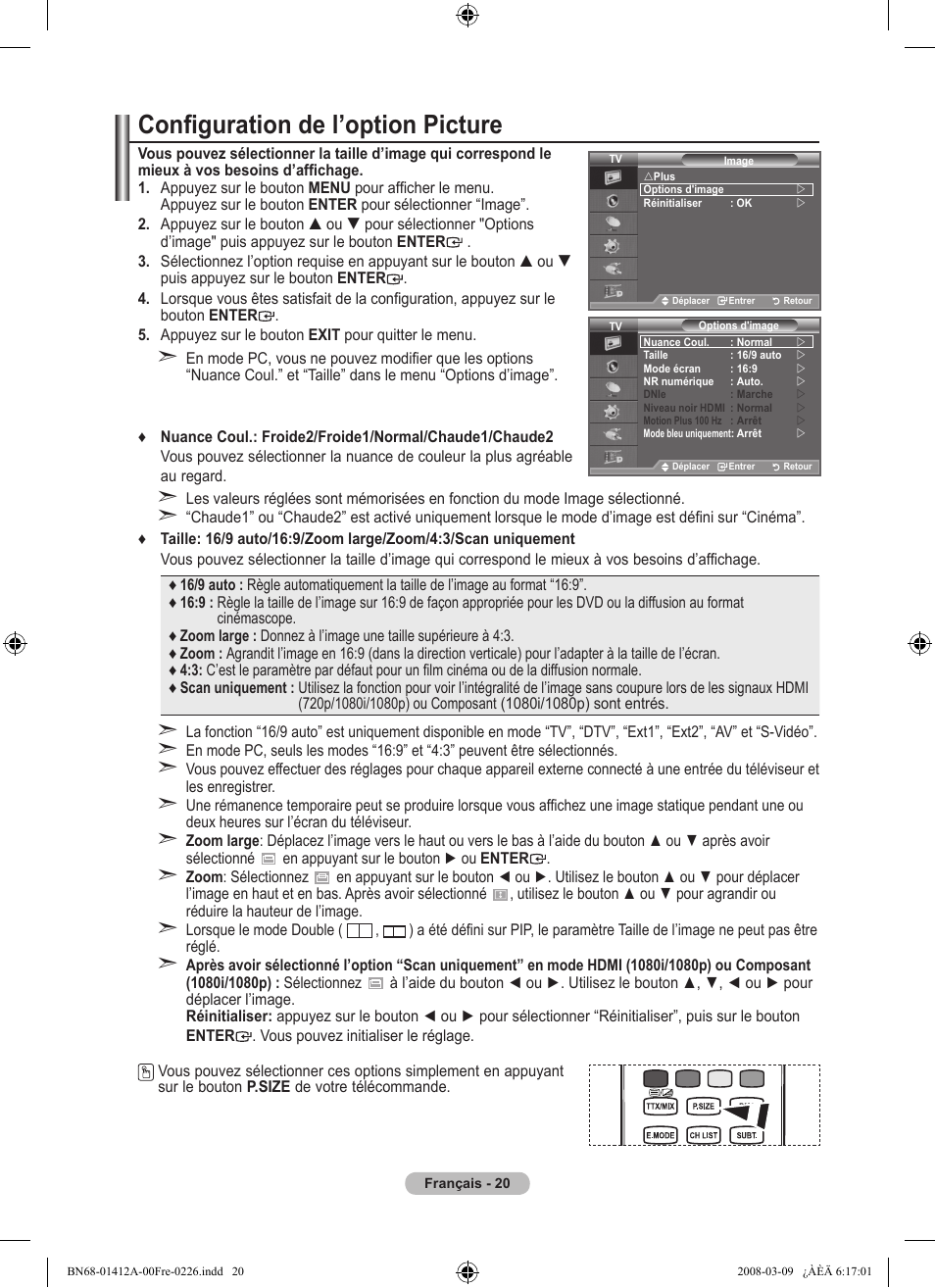 Configuration de l’option picture | Samsung LE37A656A1F User Manual | Page 90 / 546