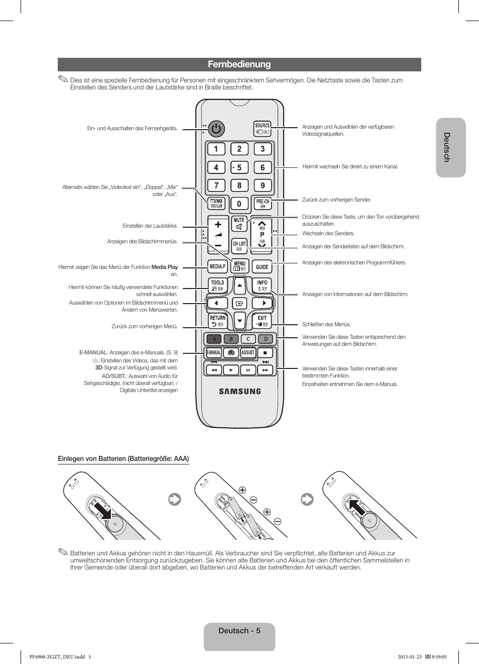 Fernbedienung | Samsung PS51F4900AK User Manual | Page 25 / 83