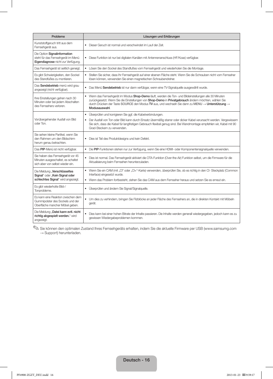 Deutsch - 16 | Samsung PS51F4900AK User Manual | Page 36 / 83