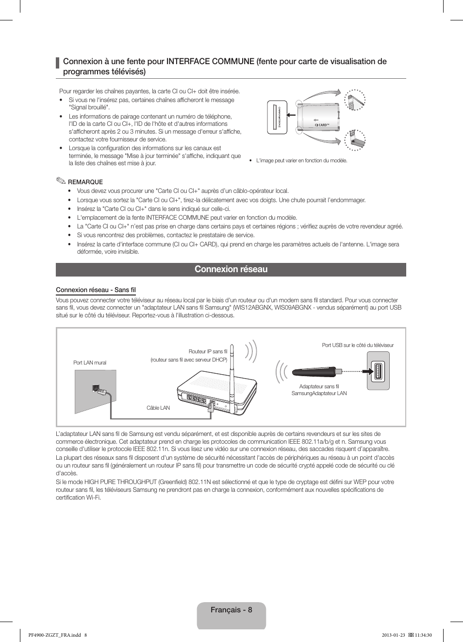 Connexion réseau | Samsung PS51F4900AK User Manual | Page 48 / 83