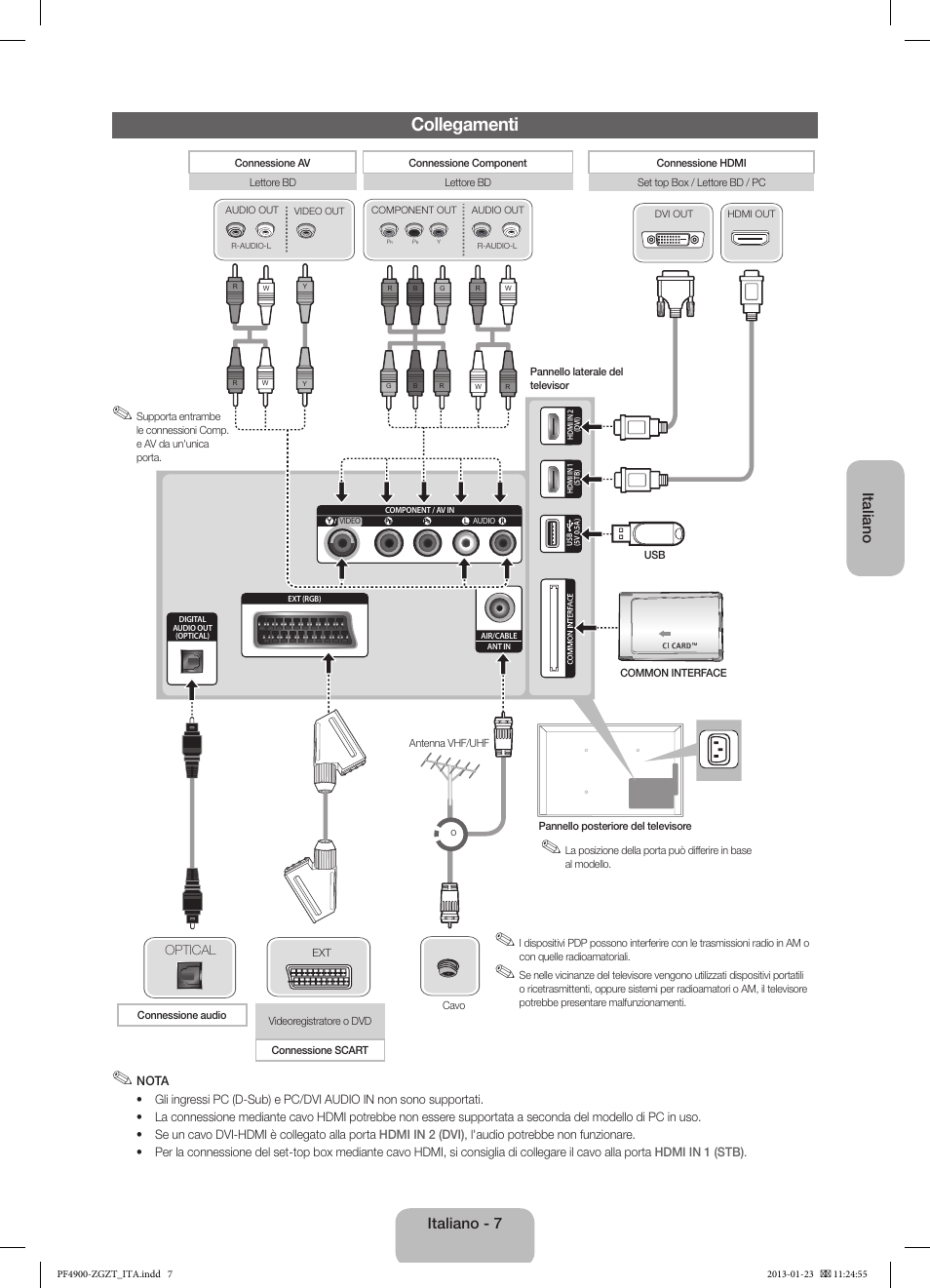 Collegamenti, Italiano, Italiano - 7 | Samsung PS51F4900AK User Manual | Page 67 / 83