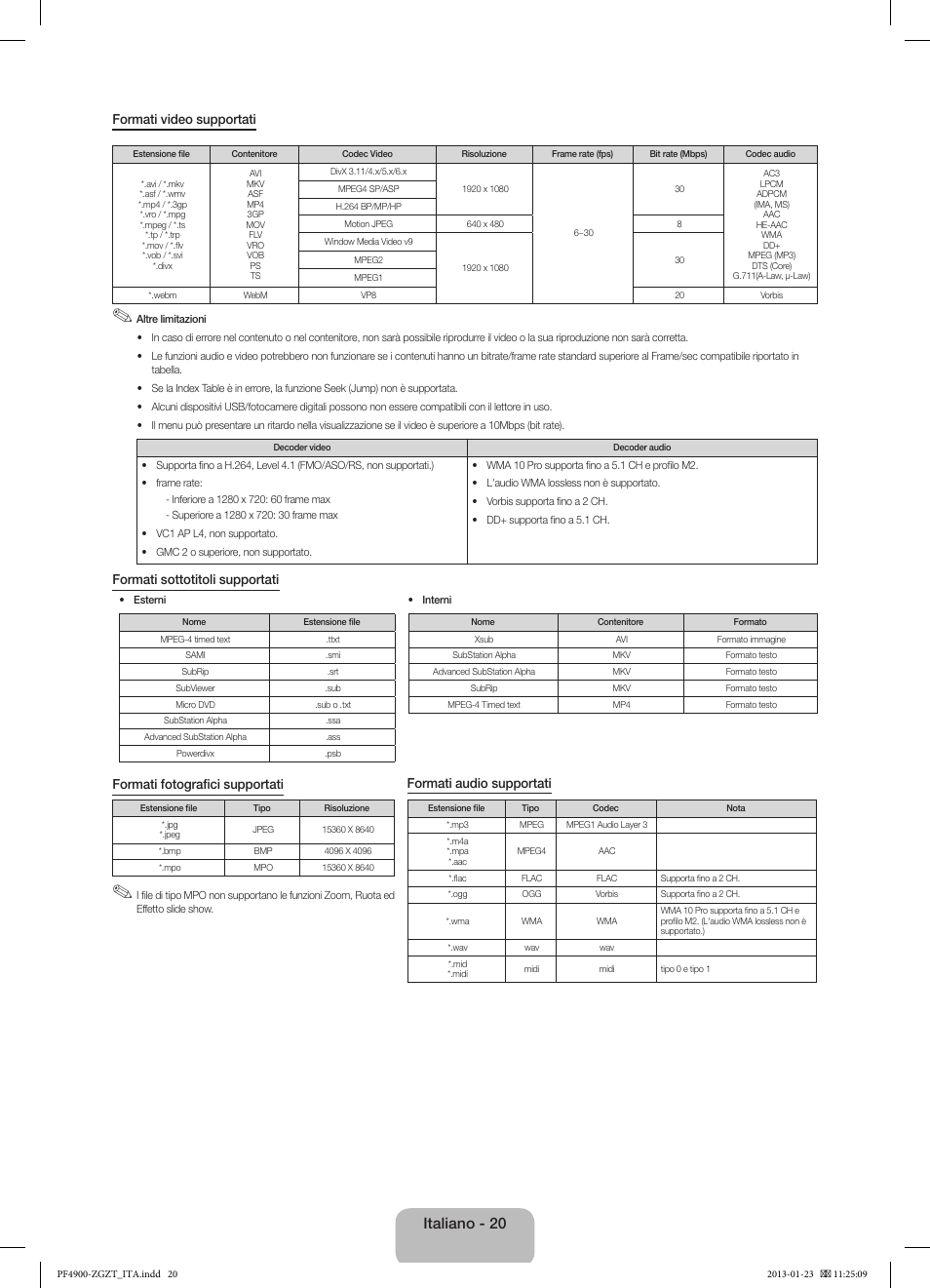 Italiano - 20 | Samsung PS51F4900AK User Manual | Page 80 / 83