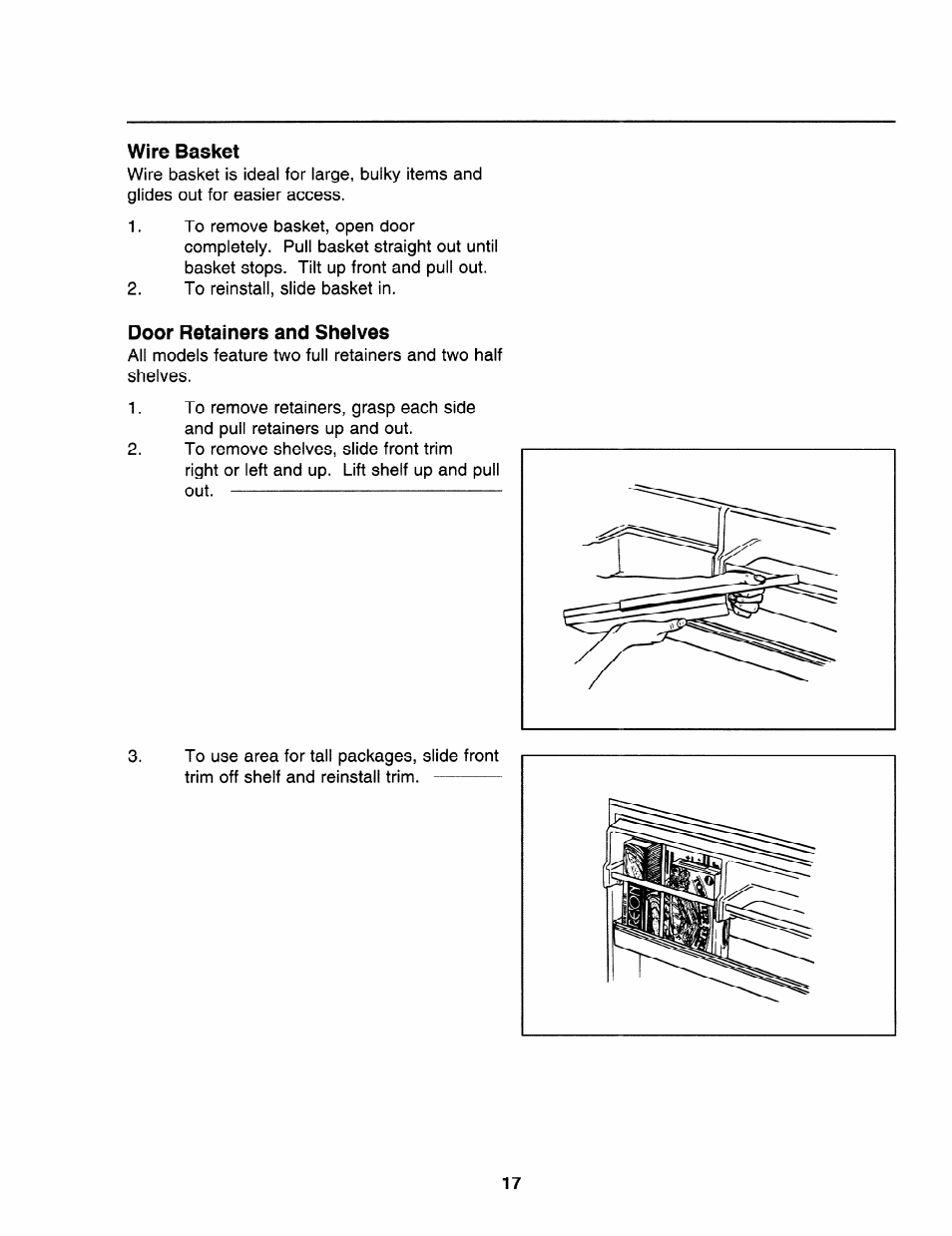 Wire basket, Door retainers and shelves | Amana "R" Series User Manual | Page 17 / 28