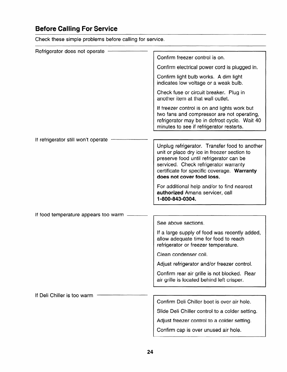 Before calling for service | Amana "R" Series User Manual | Page 24 / 28