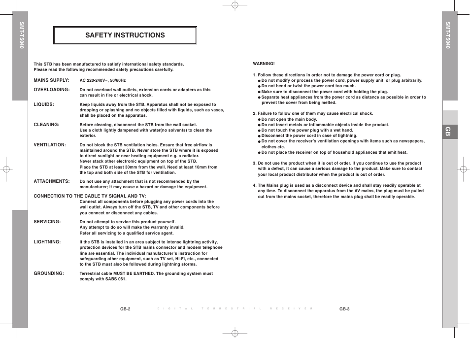 Safety instructions | Samsung SMT-T5040 User Manual | Page 25 / 53