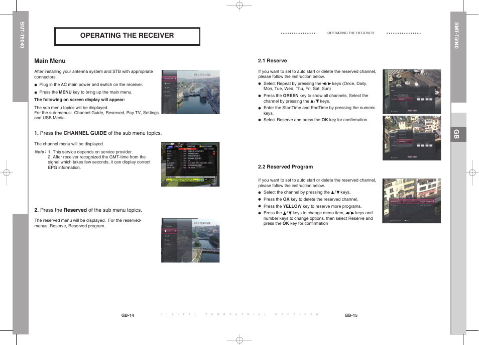 Operating the receiver, Main menu | Samsung SMT-T5040 User Manual | Page 31 / 53