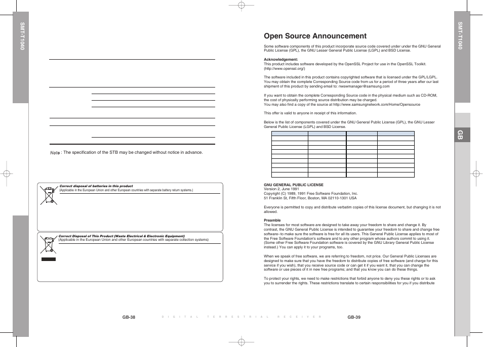 Open source announcement | Samsung SMT-T5040 User Manual | Page 43 / 53