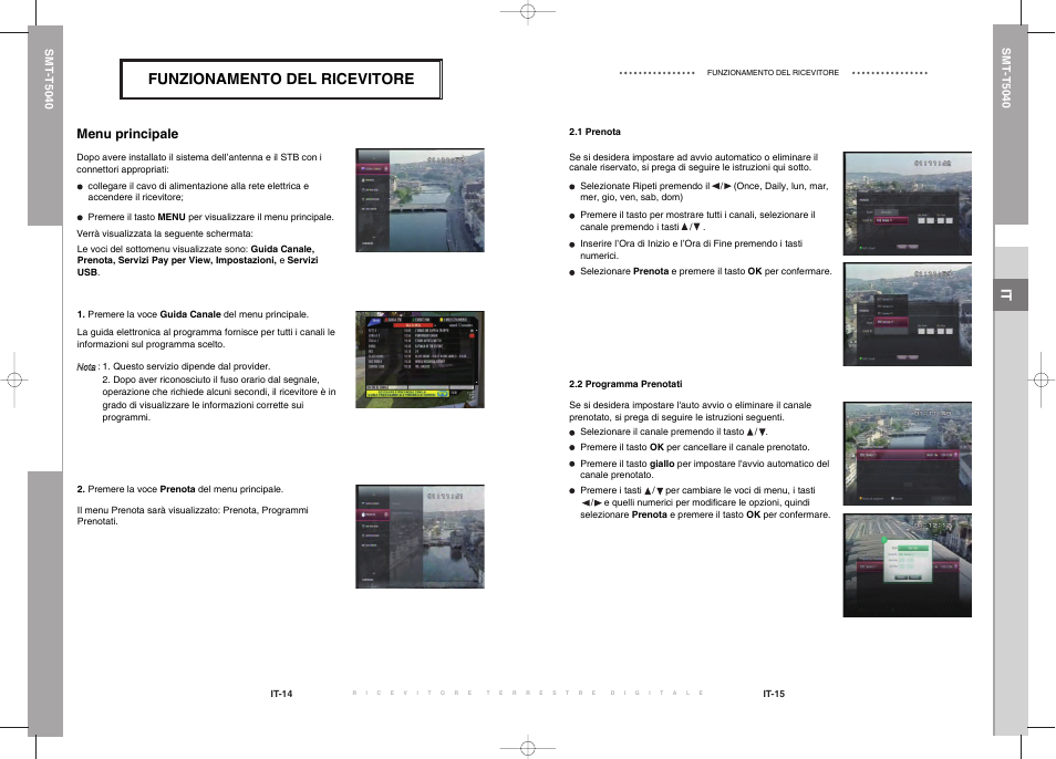 Funzionamento del ricevitore, Menu principale | Samsung SMT-T5040 User Manual | Page 9 / 53