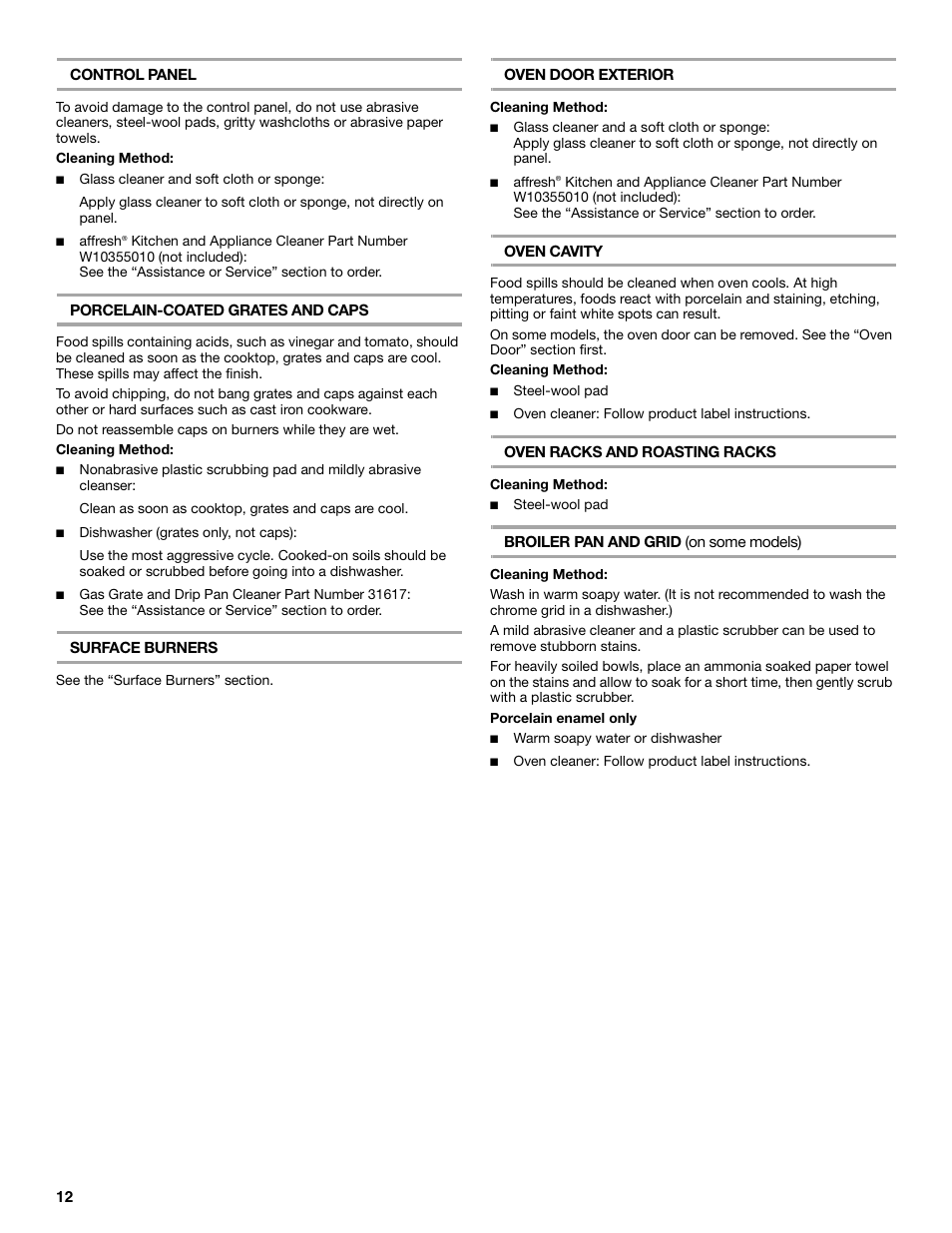 Amana Gas Range W10531343A User Manual | Page 12 / 16