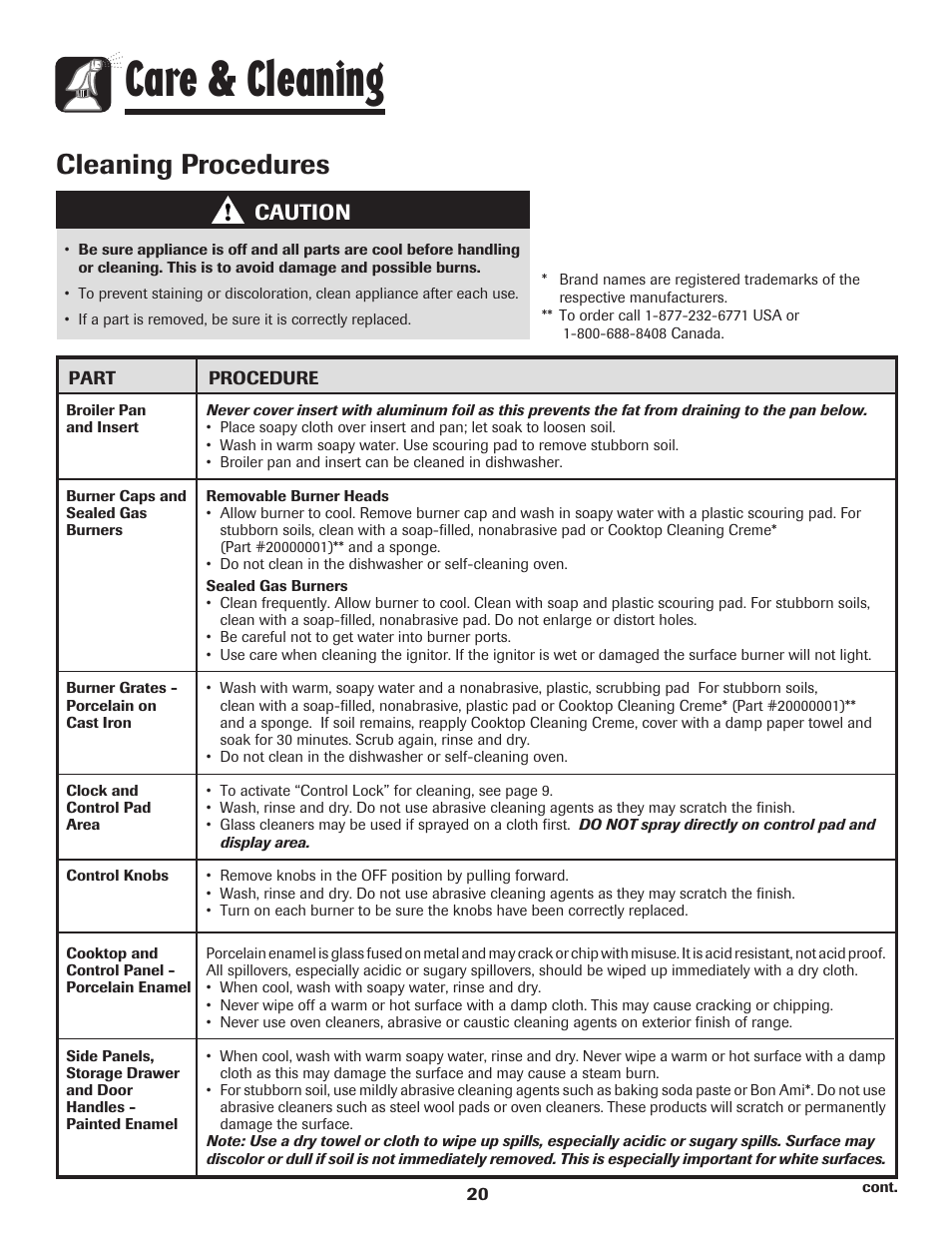 Care & cleaning, Cleaning procedures, Caution | Amana AGR5835QDW User Manual | Page 21 / 84