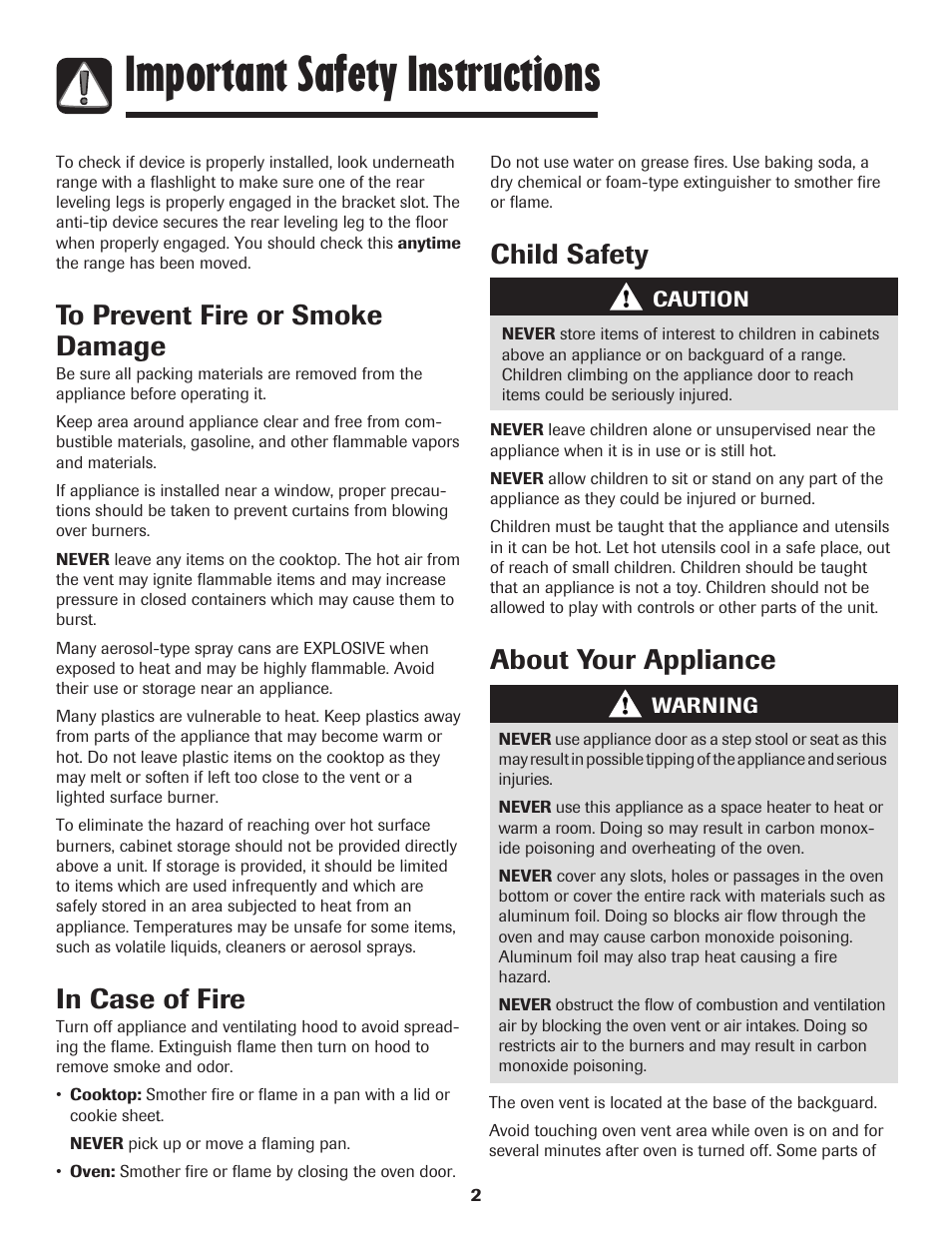 Important safety instructions, Child safety, About your appliance | Amana AGR5835QDW User Manual | Page 3 / 84