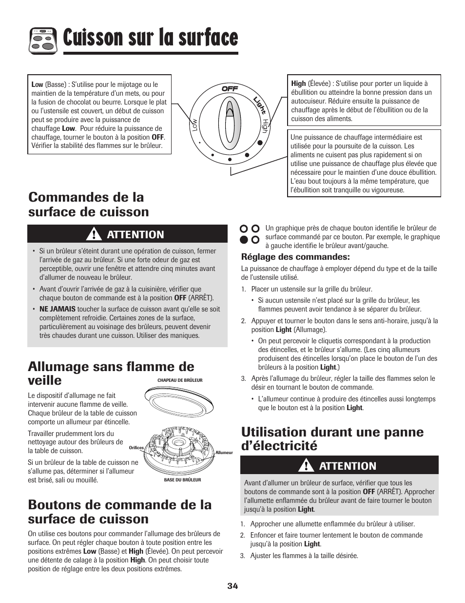 Cuisson sur la surface, Attention | Amana AGR5835QDW User Manual | Page 35 / 84