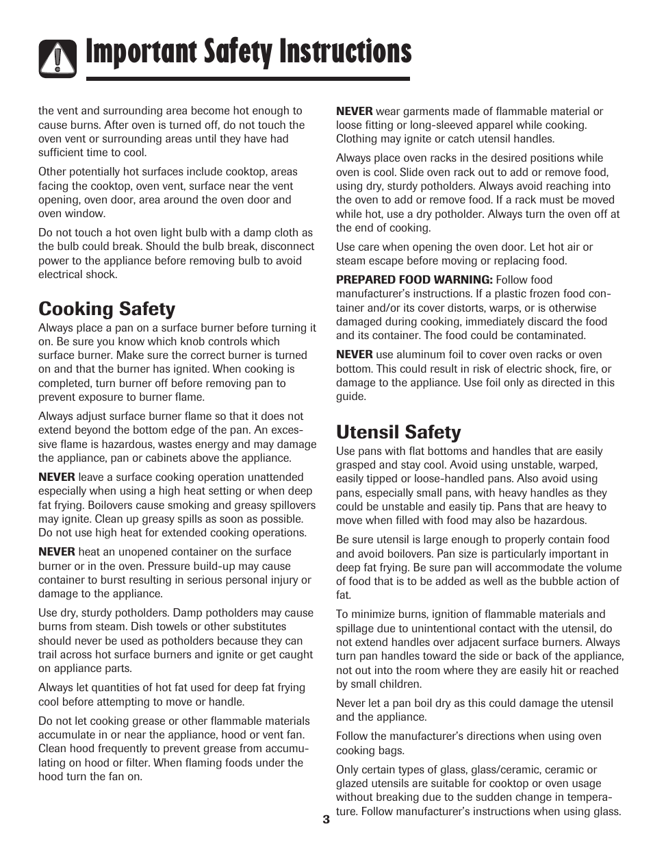 Important safety instructions, Cooking safety, Utensil safety | Amana AGR5835QDW User Manual | Page 4 / 84