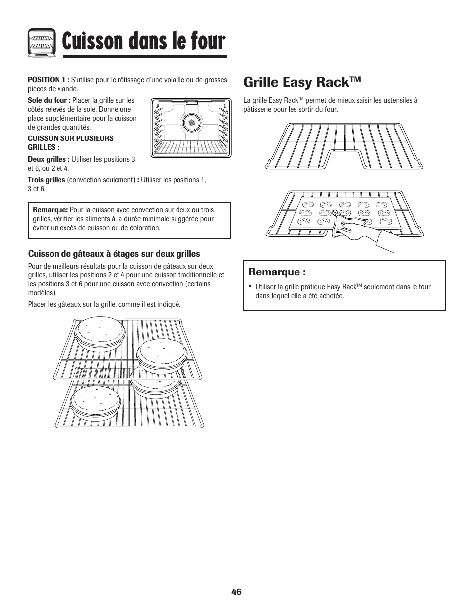 Cuisson dans le four, Grille easy rack, Remarque | Amana AGR5835QDW User Manual | Page 47 / 84