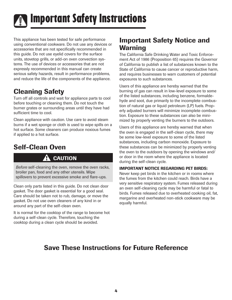 Important safety instructions, Cleaning safety, Save these instructions for future reference | Amana AGR5835QDW User Manual | Page 5 / 84