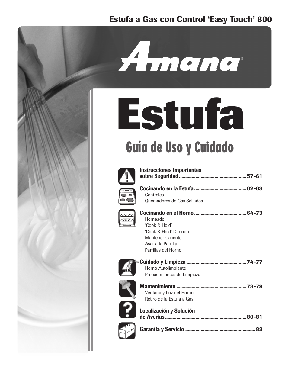 Estufa, Guía de uso y cuidado | Amana AGR5835QDW User Manual | Page 57 / 84