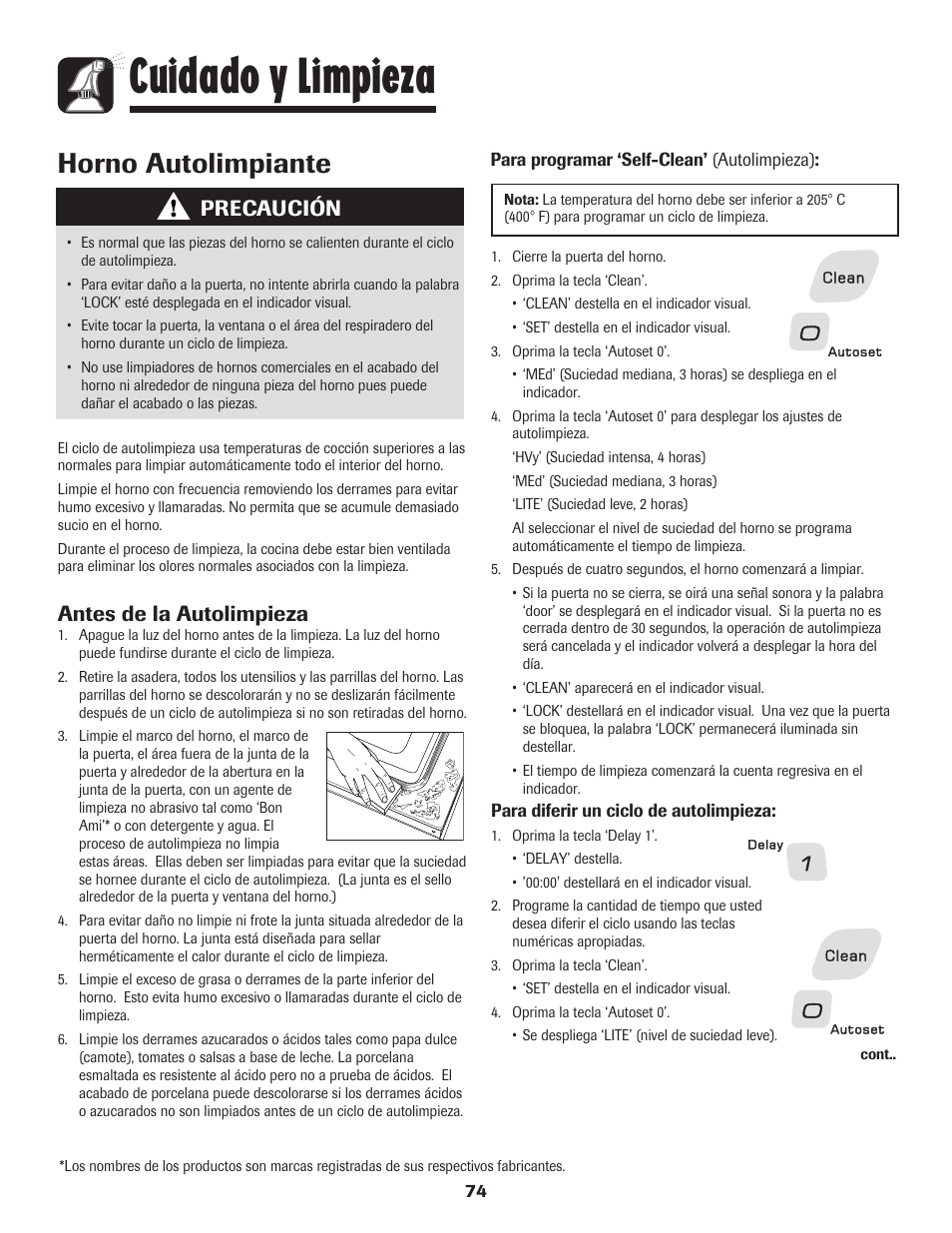 Cuidado y limpieza, Horno autolimpiante, Antes de la autolimpieza | Precaución | Amana AGR5835QDW User Manual | Page 75 / 84