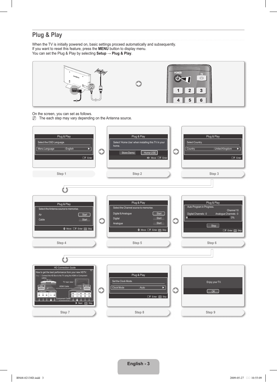 Plug & play, English - 3 | Samsung PS50B560T7W User Manual | Page 3 / 4
